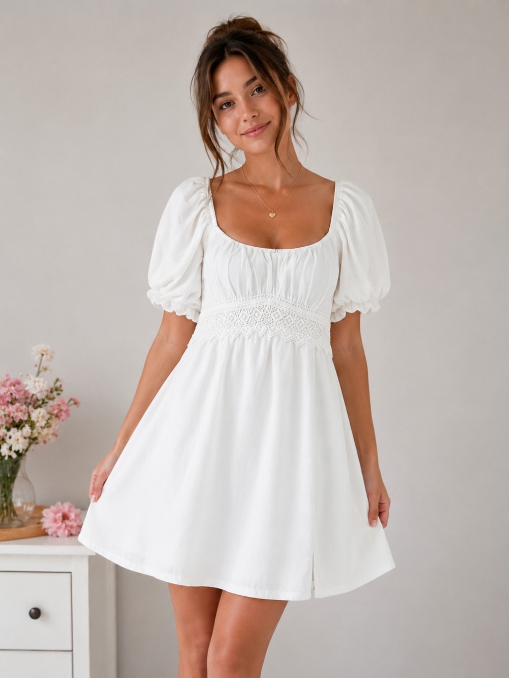 Trixxi At Francesca's White Puff Sleeve Mini Dress XL NWT Cottagecore Babydoll